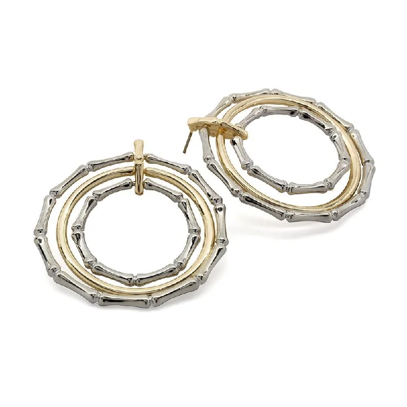 dainty chain bracelet layered Two Tone Three Circles Post Earrings