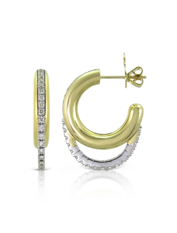 Tube Drip, 14K Yellow Gold + Diamond Hoops