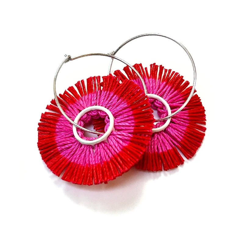modern baguette diamond ring Vicki Mason - Hot Pink and Red Linen Hoop Earrings