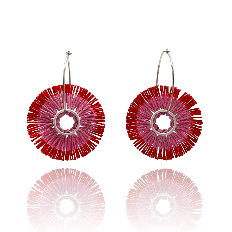 delicate heart stud earrings Vicki Mason - Light Pink and Red Linen Hoop Earrings