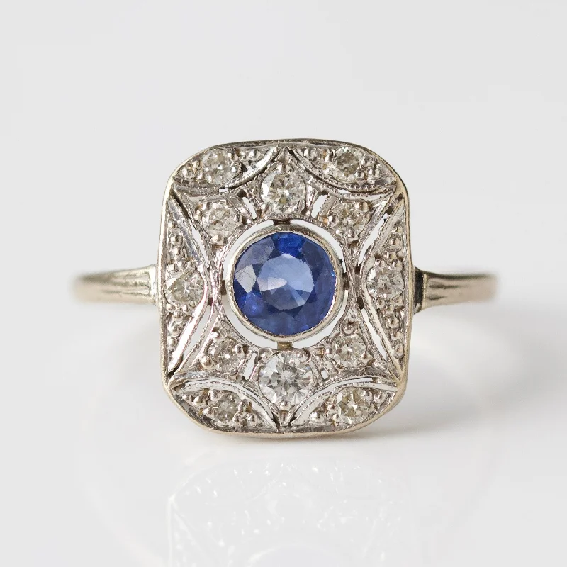 emerald cut diamond earrings Vintage 18 Solid White Gold Sapphire and Diamond Ring - UK Size R