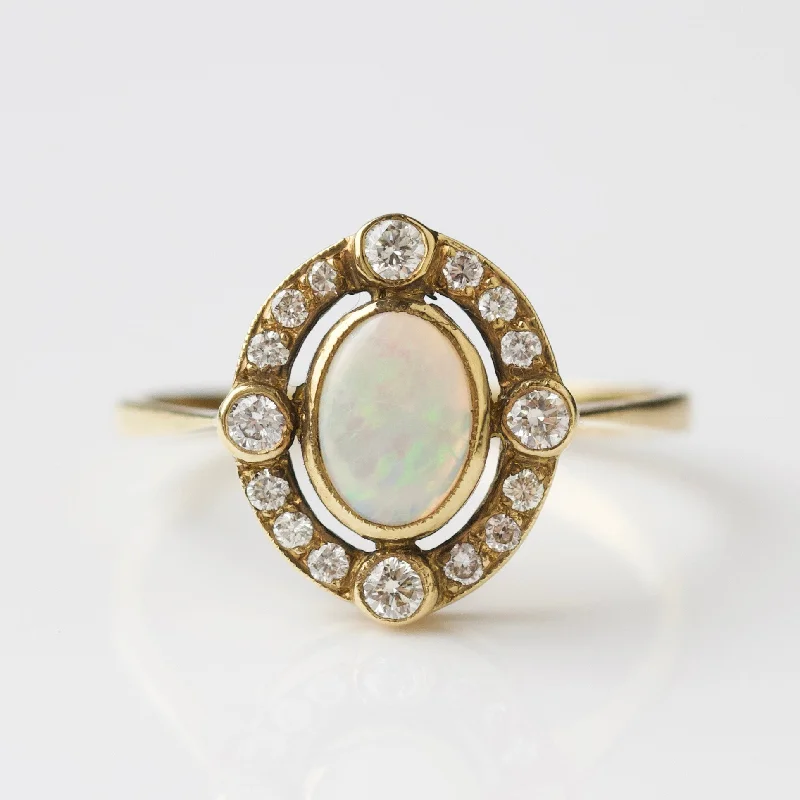 celestial star ring gold Vintage 18k Solid Yellow Gold Opal and Diamond Ring - UK Size N