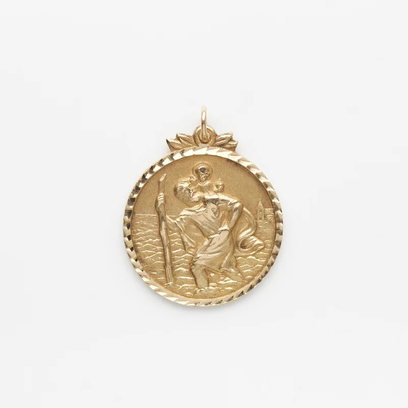 minimalist cuff bracelet adjustable Vintage 9k Solid Yellow Gold St. Christopher Pendant