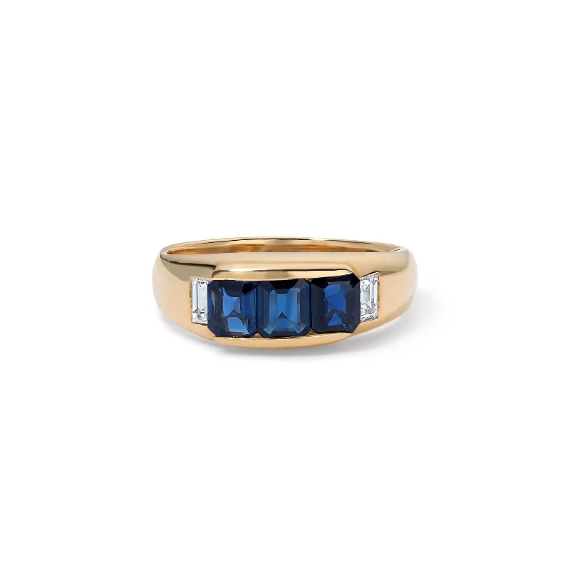 gothic black onyx ring men Vintage Blue Sapphire and Diamond Ring
