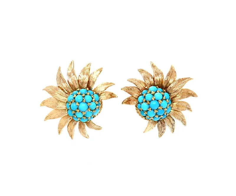 dainty opal nose ring Vintage Pave Turquoise Italian Florentine Petals Clip On Earrings in 18K
