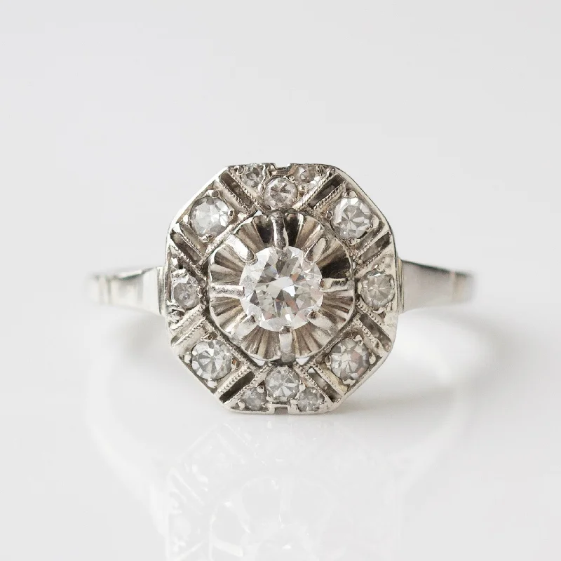 Celtic knot wedding band Vintage Platinum Diamond Ring - UK Size L 1/2