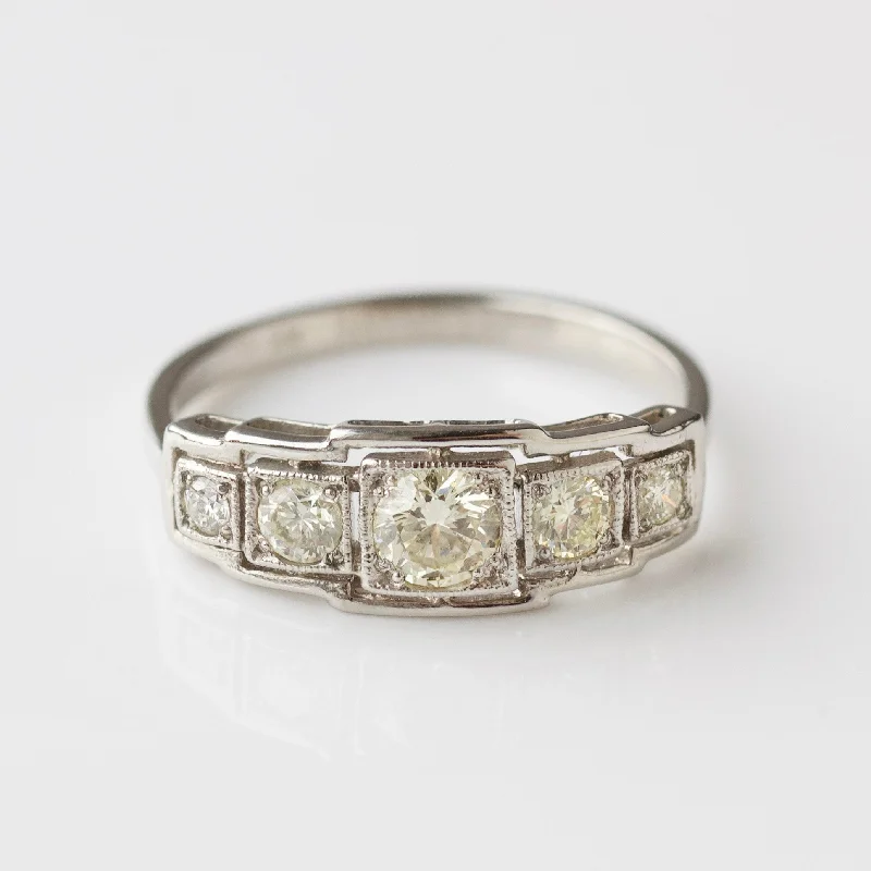 hammered gold stacking rings Vintage Platinum Diamond Ring - UK Size M 1/2