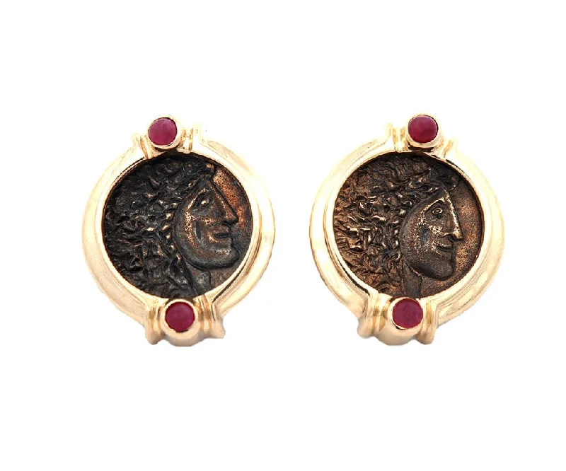 vintage art deco bracelet Vintage Ruby Cabochon Faux Ancient Coin Earrings in 14K
