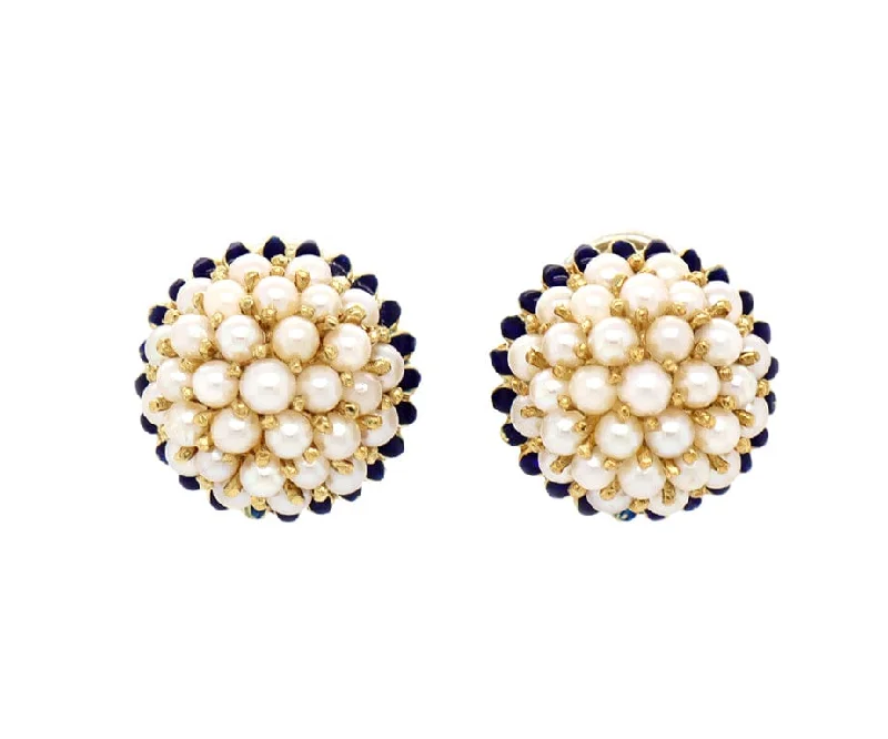 snake chain bracelet gold Vintage Seeded Pearl and Blue Enamel Frame Earrings in 18K