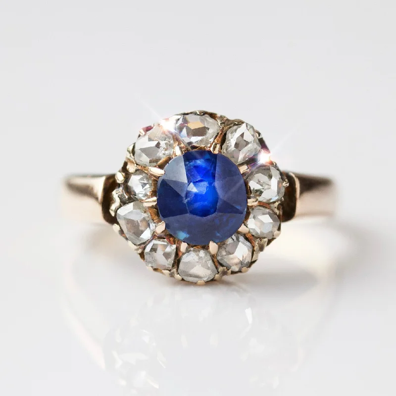 infinity loop ring rose gold Vintage 18k Solid Rose Gold Sapphire and Rose Cut Diamond Ring - UK Size J