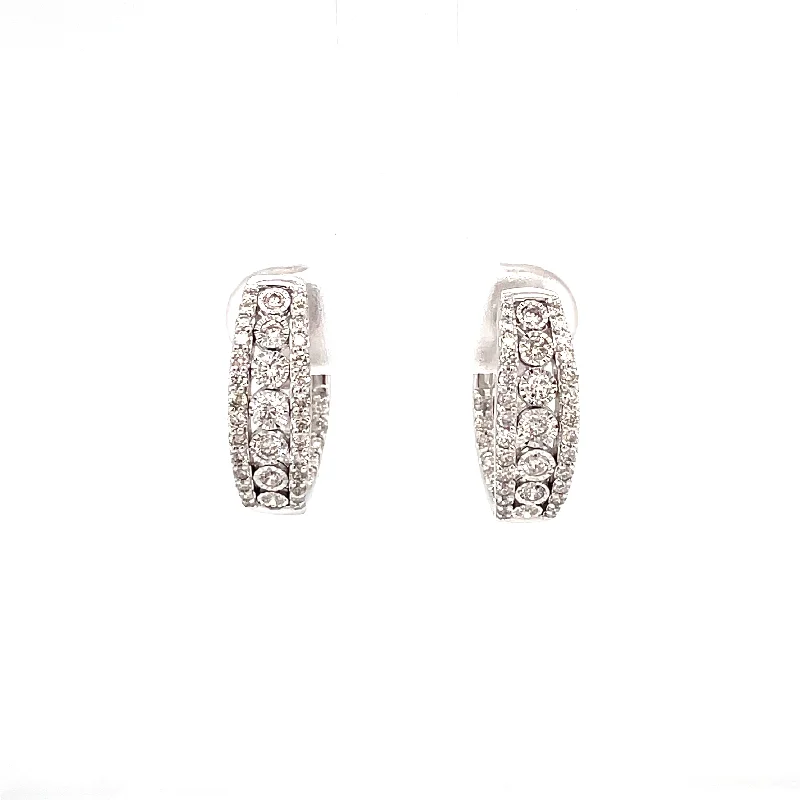 White Gold and Diamond 3-Row Inside-Outside Hoop Earrings