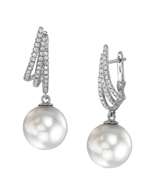 White South Sea Pearl & Diamond Mogul Dangle Earrings