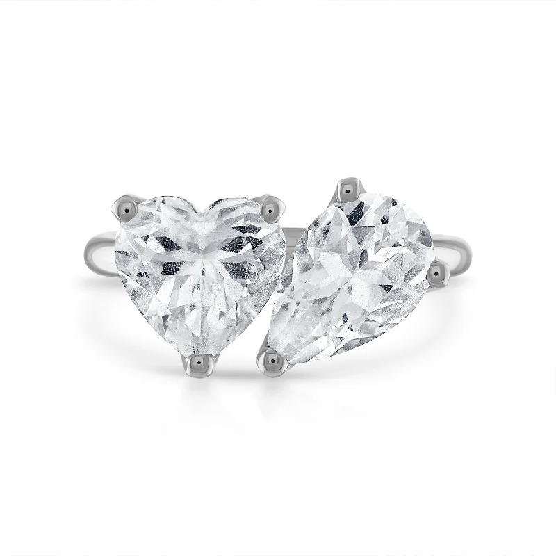 minimalist cubic zirconia earrings White Topaz Heart and Pear Ring