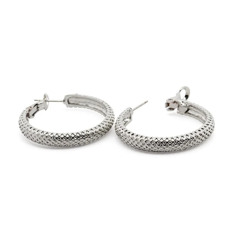 silver anklet with charms Woven Texture Hoop Earrings RhodiumPl