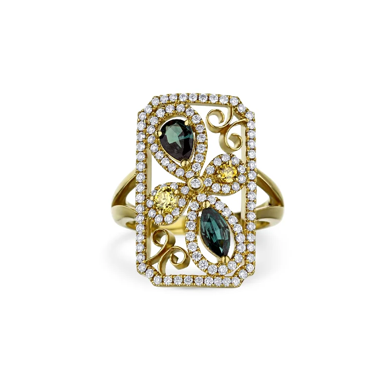 Yellow Diamonds And Alexandrite Ring