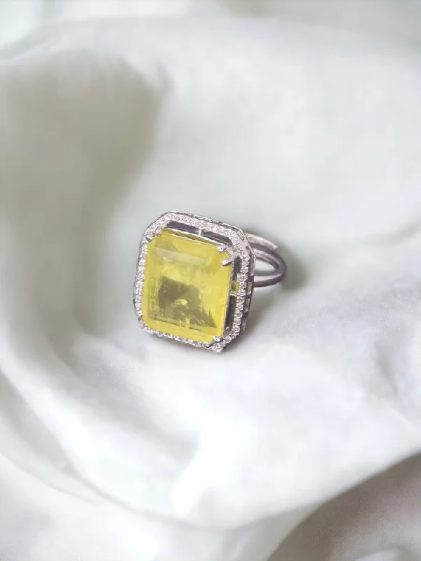 handcrafted raw crystal pendant Yellow Violet Adjustable Ring