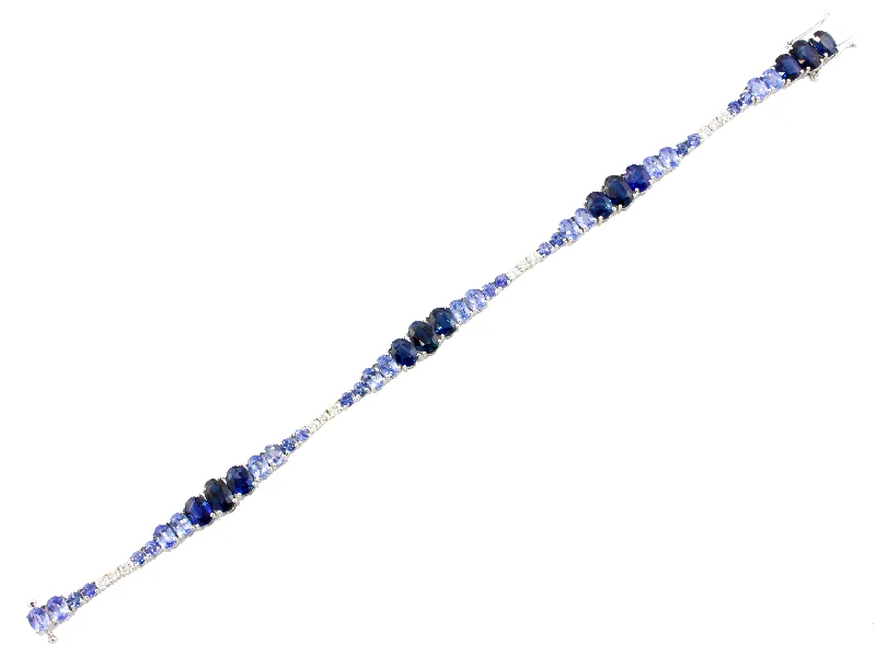 14K White Blue Sapphire and Natural Diamond Tennis Bracelet