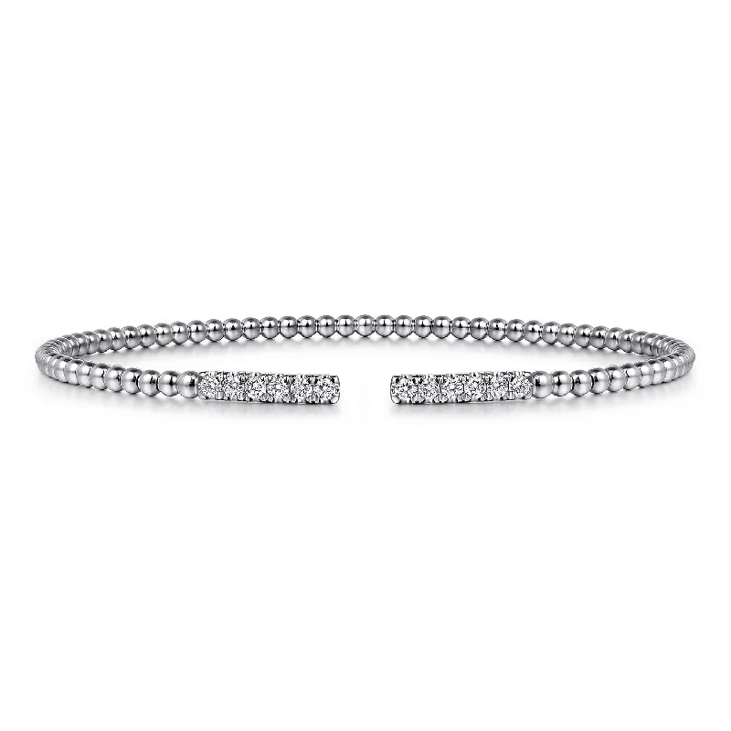 14K White Natural Diamond Cuff Bracelet