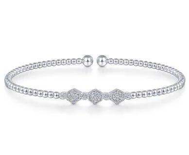 14K White Natural Diamond Cuff Bracelet