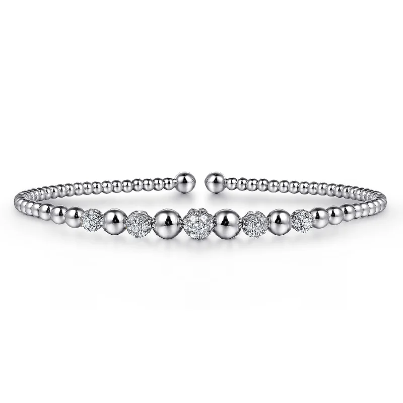 14K White Natural Diamond Cuff Bracelet