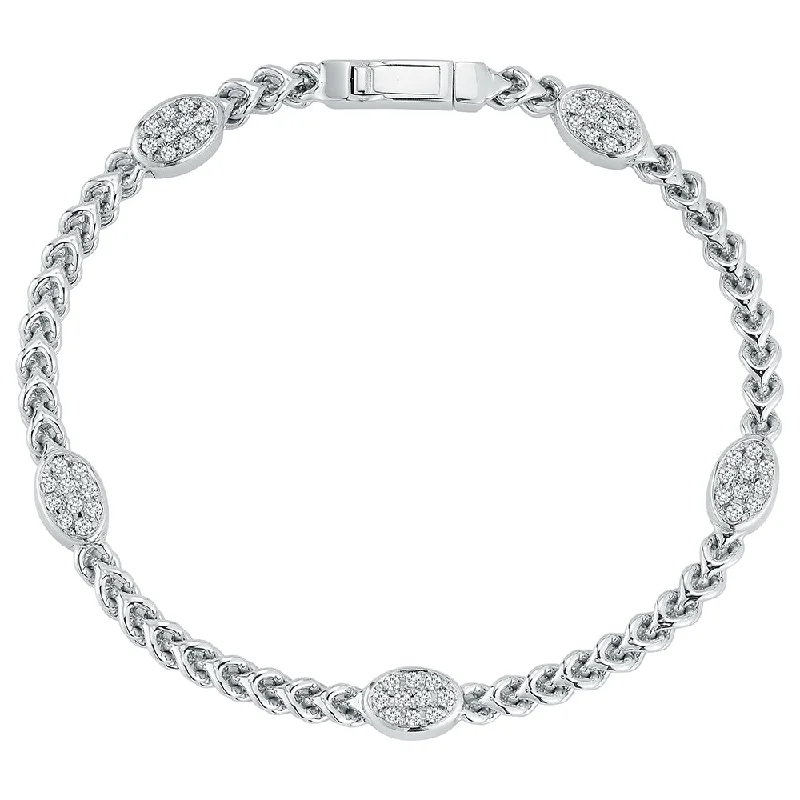 14K White Natural Diamond Station Bracelet