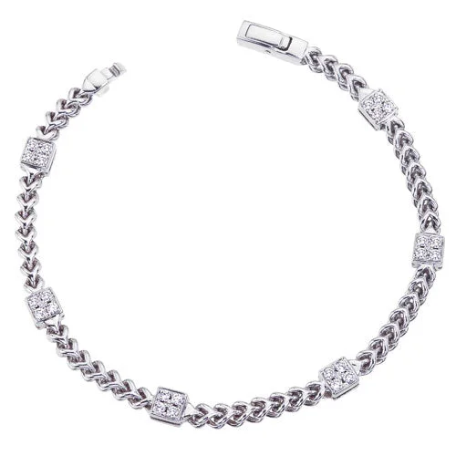 14K White Natural Diamond Station Bracelet