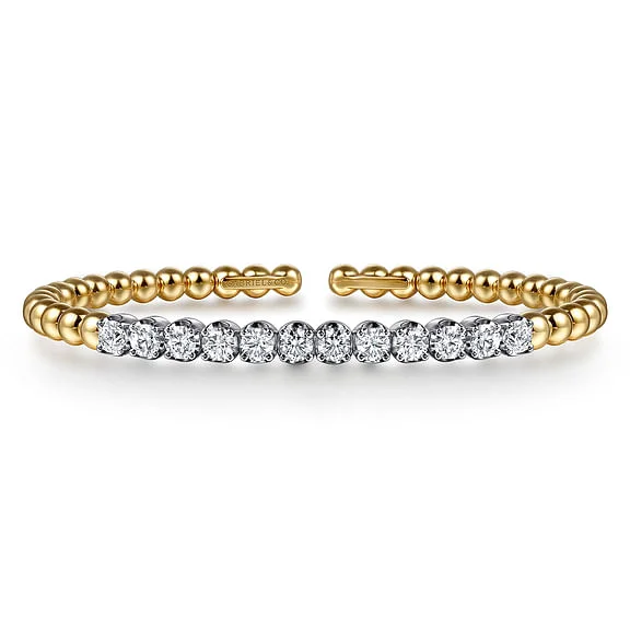 minimalist gold bracelet thin 14K White & Yellow Gold Bujukan Beads and Diamond Split Bangle Bracelet