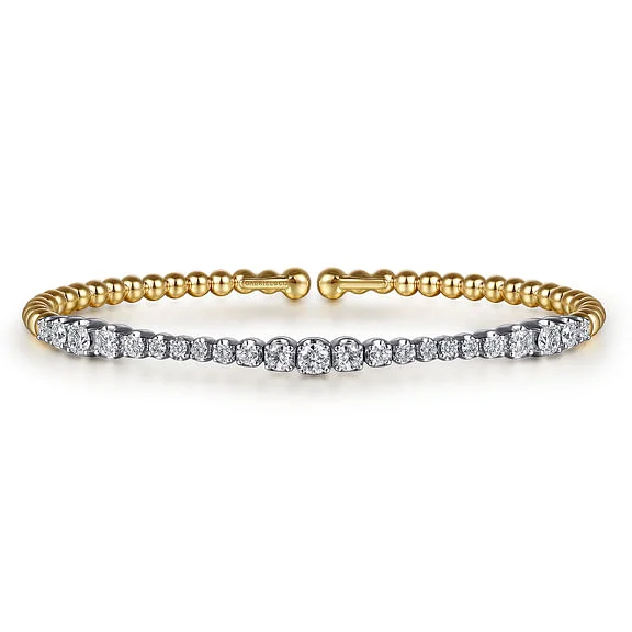 men’s black diamond cufflinks 14K White & Yellow Gold Bujukan Beads and Graduating Diamond Split Bangle Bracelet