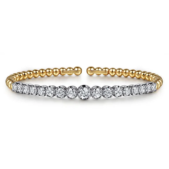 gold engagement ring vintage 14K white & Yellow Gold Bujukan Beads and Graduating Diamond Split Bangle Bracelet