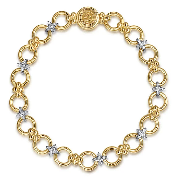 minimalist moonstone bracelet 14K White & Yellow Gold Bujukan Diamond and Hollow Link Chain Bracelet