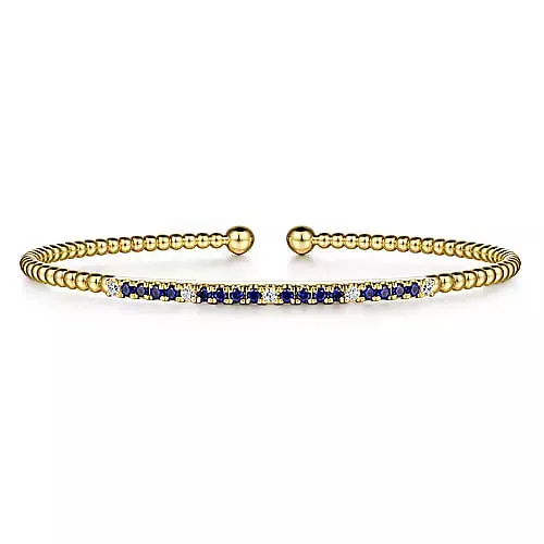 men’s titanium ring with diamonds 14K Yellow Gold Bujukan Diamond and Blue Sapphire Split Bangle