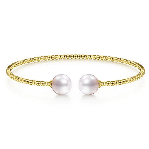minimalist rose gold bracelet 14K Yellow Gold Bujukan Pearls Split Bangle