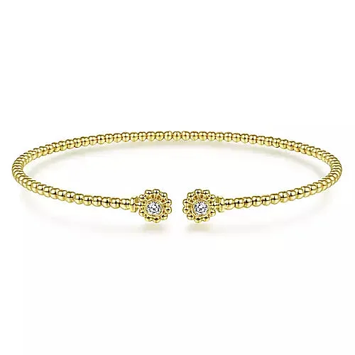 vintage pearl cluster earrings 14K Yellow Gold Bujukan Split Cuff Bracelet with Diamond Flower Caps