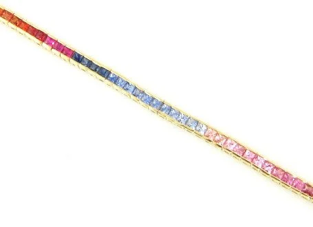 14K Yellow Multi-Colored Sapphire Tennis Bracelet