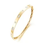 14K Yellow Natural Diamond Hinged Bangle Bracelet