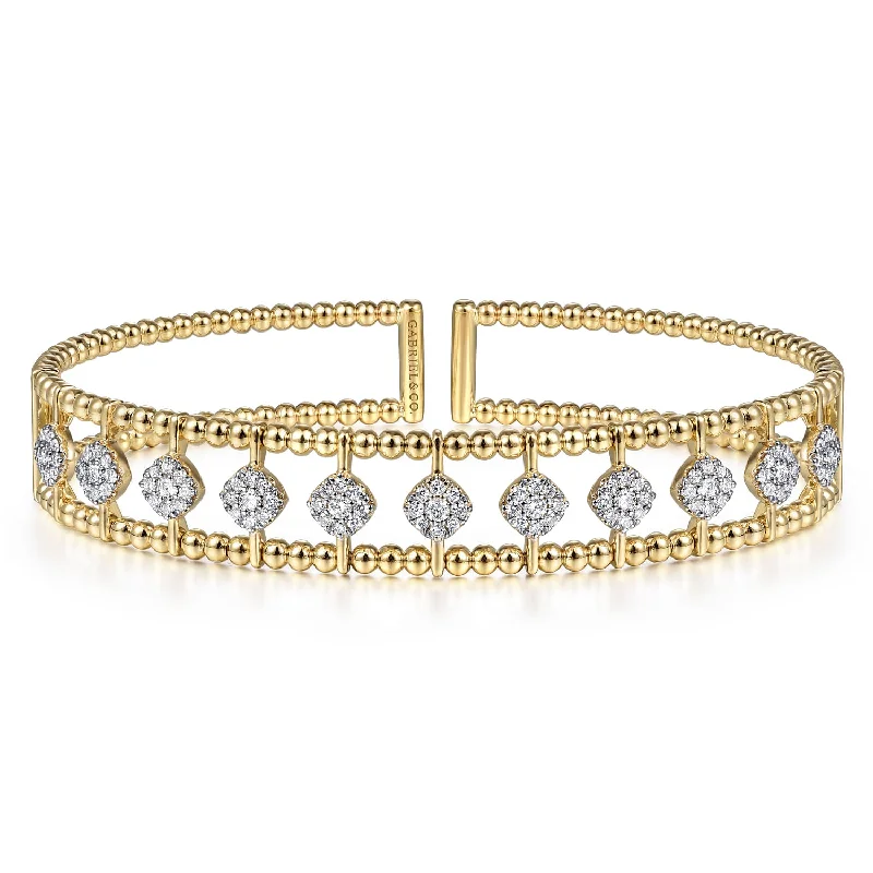 14K Yellow & White Natural Diamond Cuff Bracelet