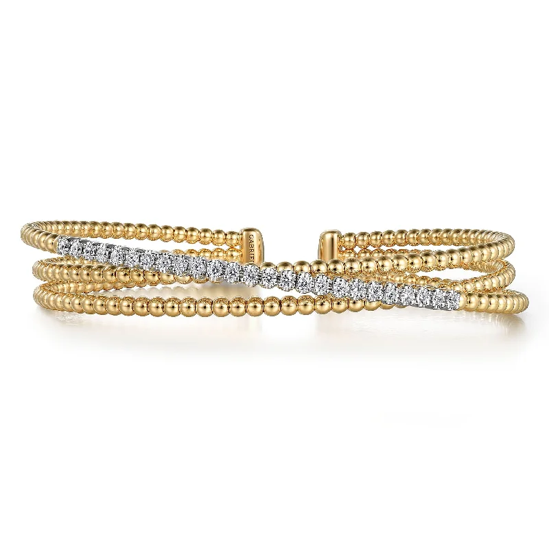 14K Yellow & White Natural Diamond Cuff Bracelet