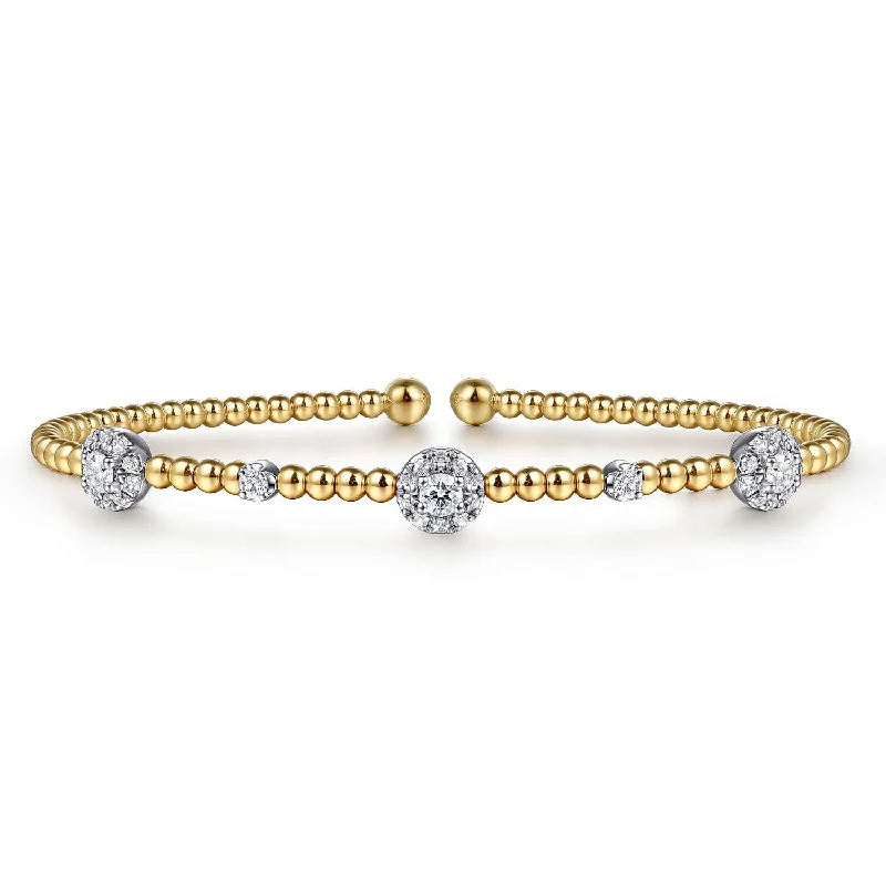 14K Yellow & White Natural Diamond Cuff Bracelet