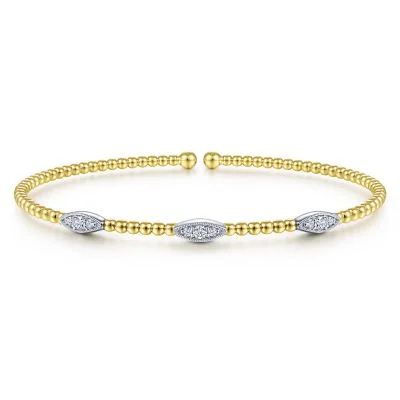 14K Yellow & White Natural Diamond Cuff Bracelet