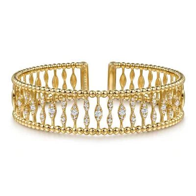 14K Yellow & White Natural Diamond Cuff Bracelet