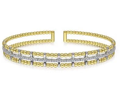 14K Yellow & White Natural Diamond Cuff Bracelet