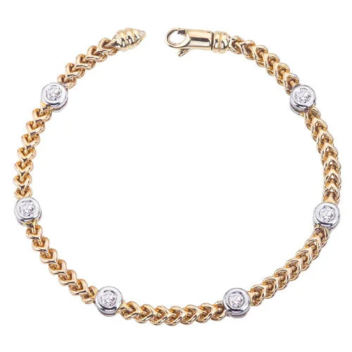 14K Yellow & White Natural Diamond Station Bracelet