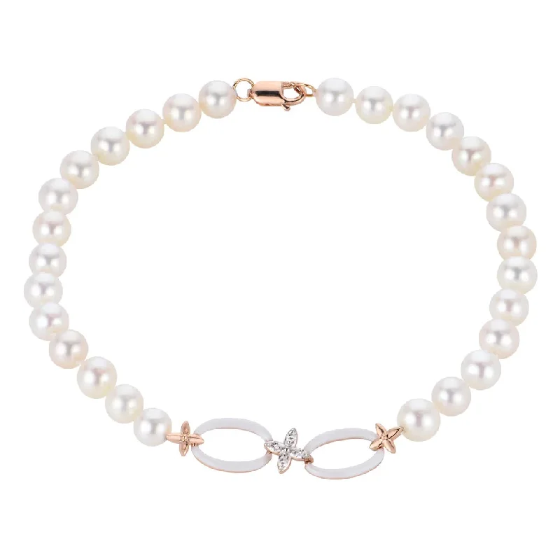 7.5 inch Fresh Water Pearl and Natural Diamond Bracelet with 14K clasp