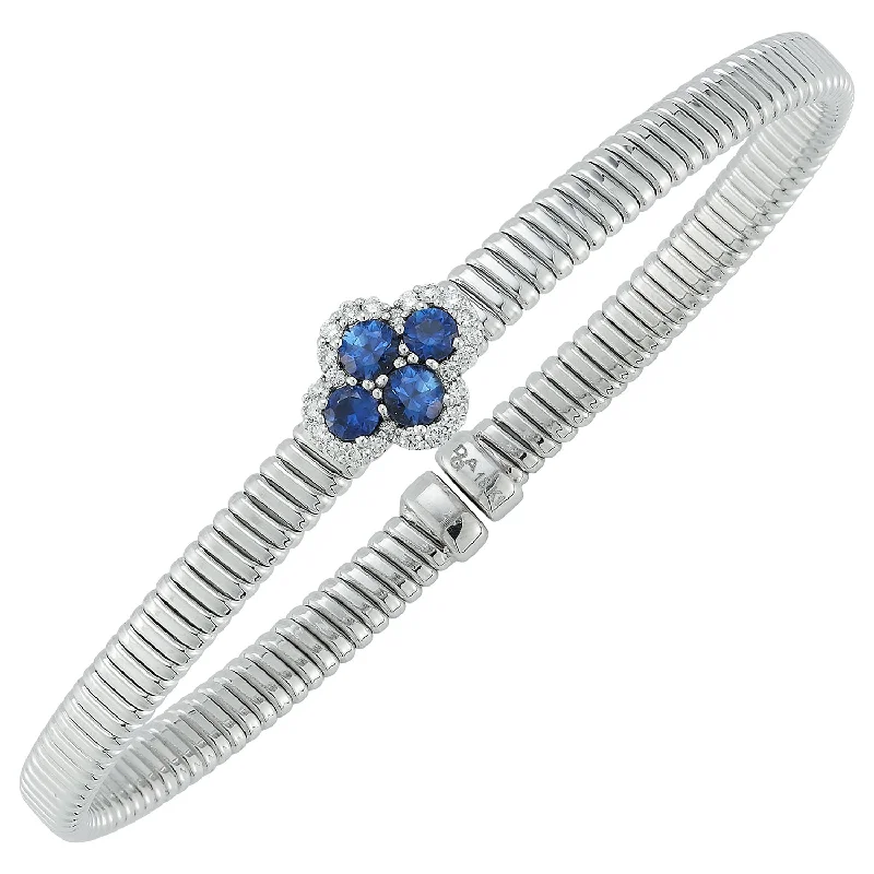 18K White Sapphire and Natural Diamond Cuff Bracelet