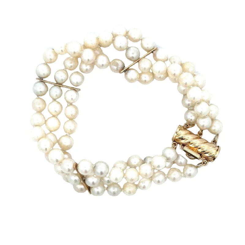 handcrafted gemstone drop earrings Antique Three Strand Pearl Bracelet