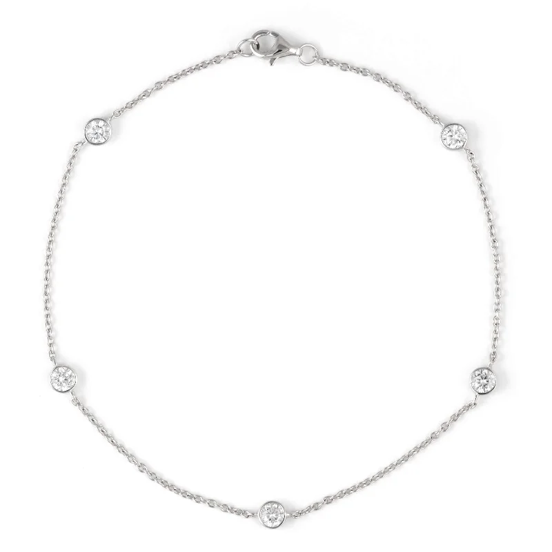 Bezel Set CZ Ankle Bracelet, Sterling Silver