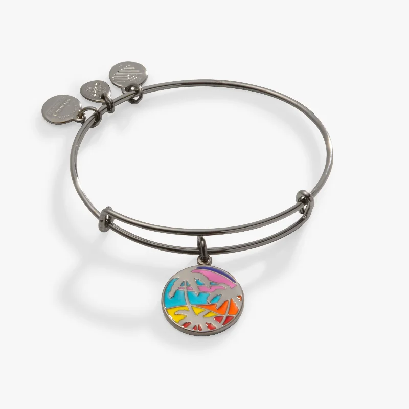 handcrafted crystal quartz ring Caribbean Palm Tree Charm Bangle Bracelet
