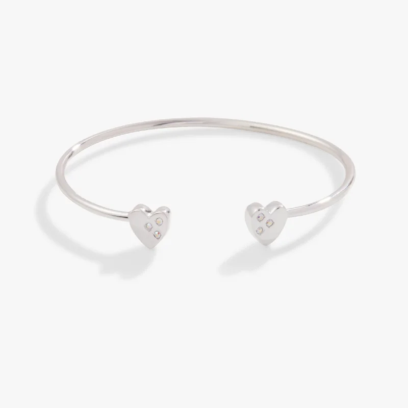 men’s silver wedding band Crystal Accent Heart Flex Cuff Bracelet