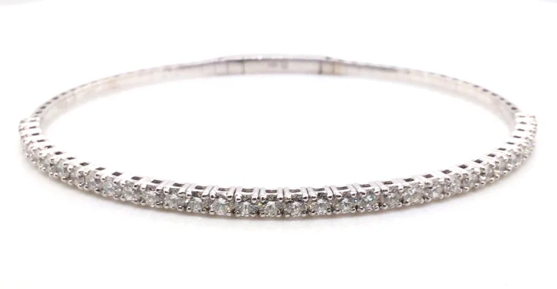 14K White Natural Diamond Flexible Bangle Bracelet