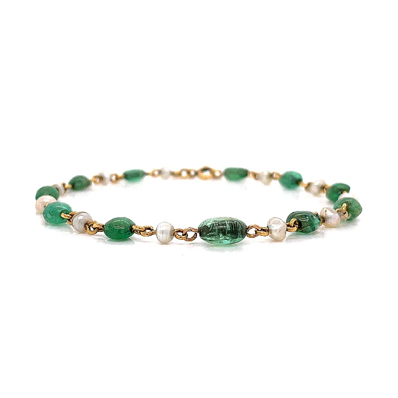 men’s rugged leather bracelet EMERALD AND PEARL BRACELET